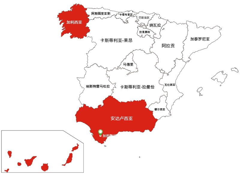 西班牙海滨葡萄酒之路地图