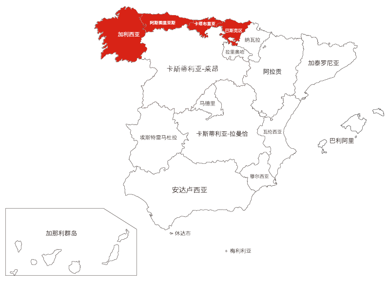 绿色西班牙线路地图